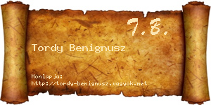 Tordy Benignusz névjegykártya